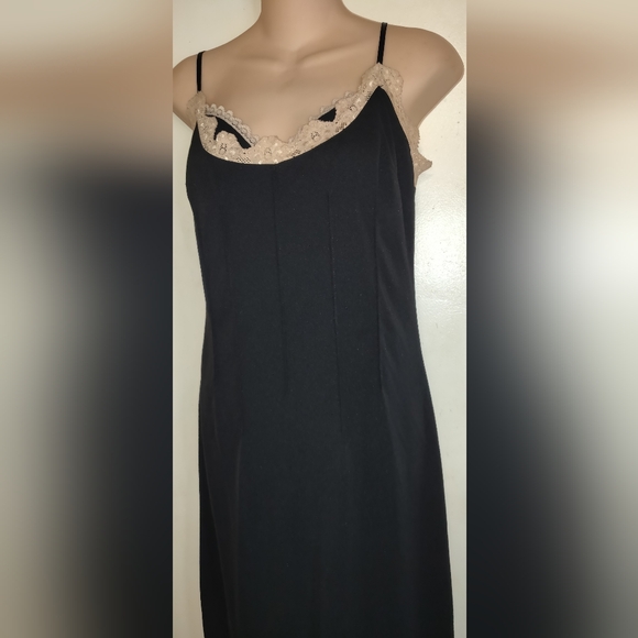 Vintage Fredericks of Hollywood Black Slip Negligee Dress LACE UP BACK Large - Picture 10 of 16